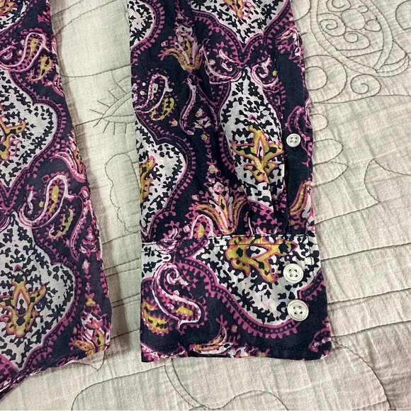 J Crew Perfect Shirt Cotton Silk Blend Button Down Size M Paisley Navy Purple - Picture 5 of 7
